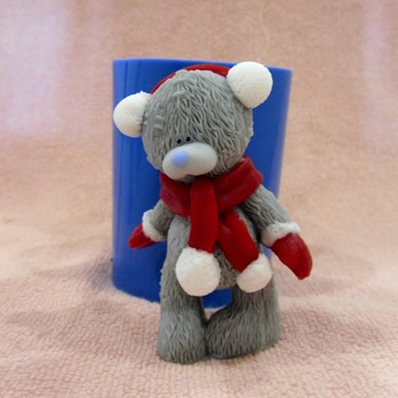 Teddy Soap mould  Bear wearing Scarf gloves silicone mold for soap and candles making Mould