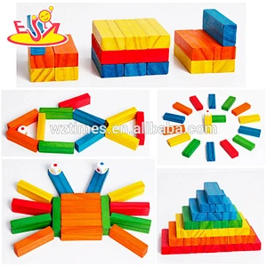 Venta al por mayor 54 UNIDS niños de madera de construcción de ladrillos juego de juguete colorido niños apilar de madera de construcción de ladrillos juego de juguete W13D154