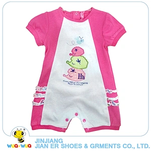 Pink color short sleeve girl clothes baby romper organic cotton