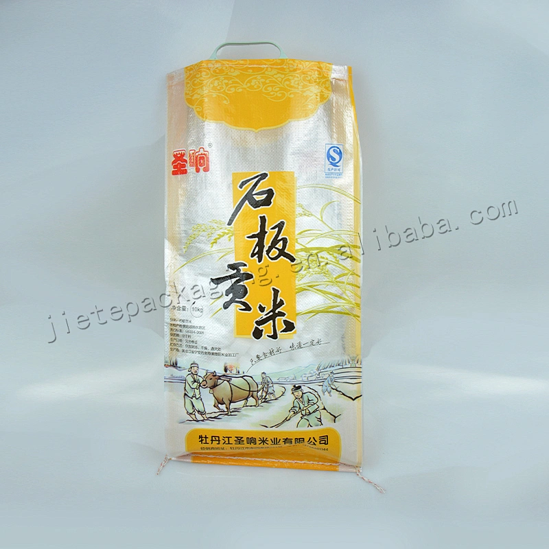 Transparent pp woven rice packing bag with plastic handle for 5kg 10kg