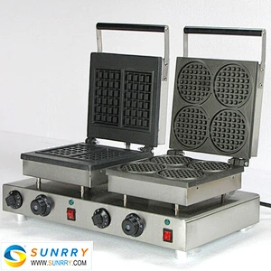 Commercial electric double head egg waffle maker for round waffle and rectangle waffle (SUNRRY SY-WM56C)