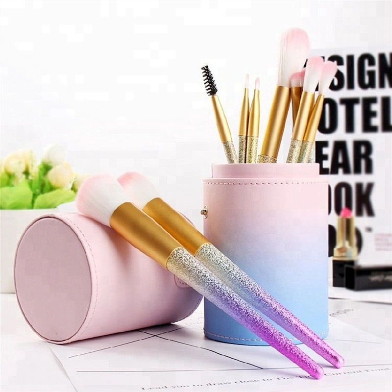 New Products Wanted Glitter Make Up 10pcs Rainbow Makeup Brushes Set Private Label With PU Leather Cosmetic Holder Beauty Sponge