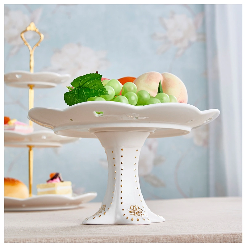 Good Quality Ceramic Tableware Fruit Cake Dessert Dish Customized Logo Pottery High Foot Snacks Plate Gifts