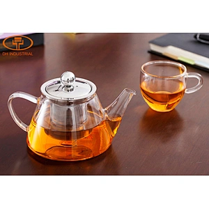 Custom professional heat resistant borosilicate glass tea pot with 304 stainless steel strainer
