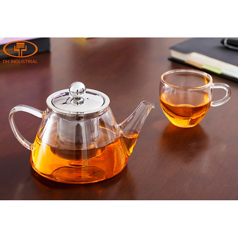 Custom professional heat resistant borosilicate glass tea pot with 304 stainless steel strainer