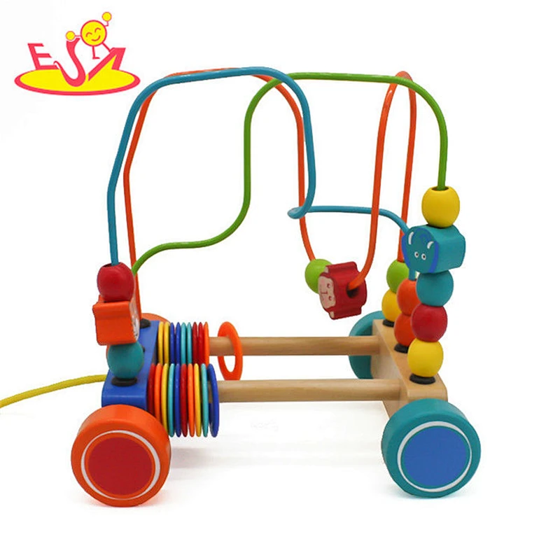 New arrival baby educational wooden pull along toys for 1 year old W05C098