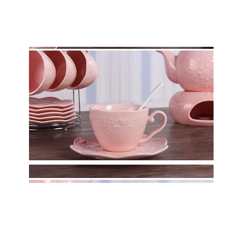 New design multifunctional coffee cup set 6 cups and spoon matching iron frame/three pot/pot holder