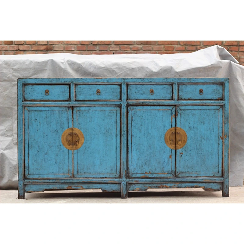 cheap chinese furniture Blue four door four drawer box antique cabinet living room furniture