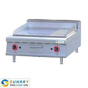 Commercial 2/3 flat and 1/3 grooved table-top gas teppanyyaki grill bbq griddle for restaurant equipment