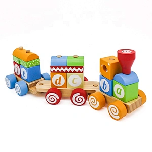 Low MOQ educational baby wooden stacking train toy for wholesale W04A393