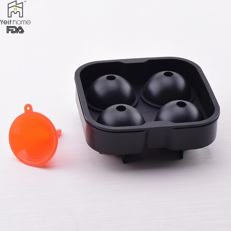 2017 Hot Selling 4 Ball Shaped Silicone Ice Cube Tray With Mini Funnel