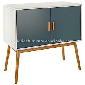 scandinavian two doors MDF sideboard in white top with solid oak wood leg
