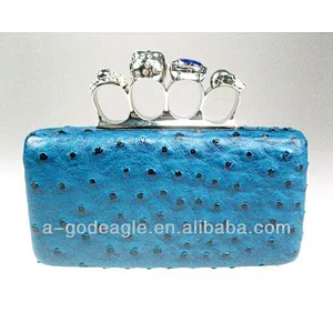 Fashion evening handbag ostrich PU 4 ring skull clutch G20468