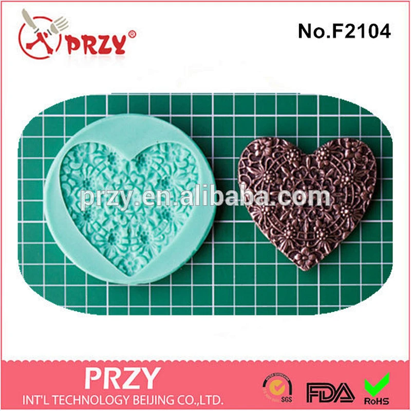 F2104 PRZY Sugarcraft Vintage Filigree Heart Silicone Mould for fondant