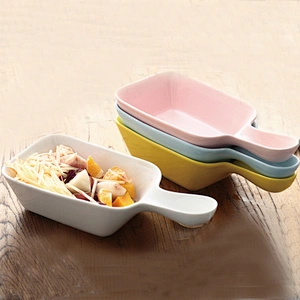 Customized Logo Tableware European Style Ceramic Handle Bowl Rectangular Square Home Fruit Salad Bowl 5.5 inch
