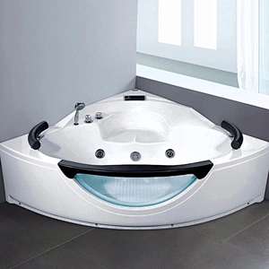 High quality fanshaped corner tempered glass bathtub with massage
