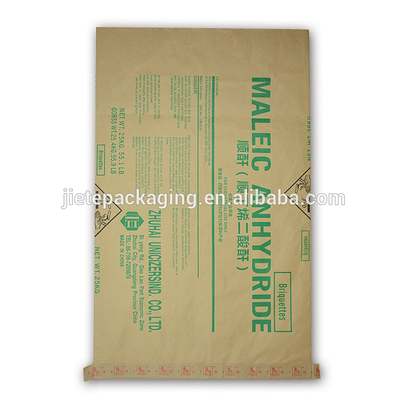 chemical cement in 20kg 25kg kraft brown paper carrier bag with a plastic liner