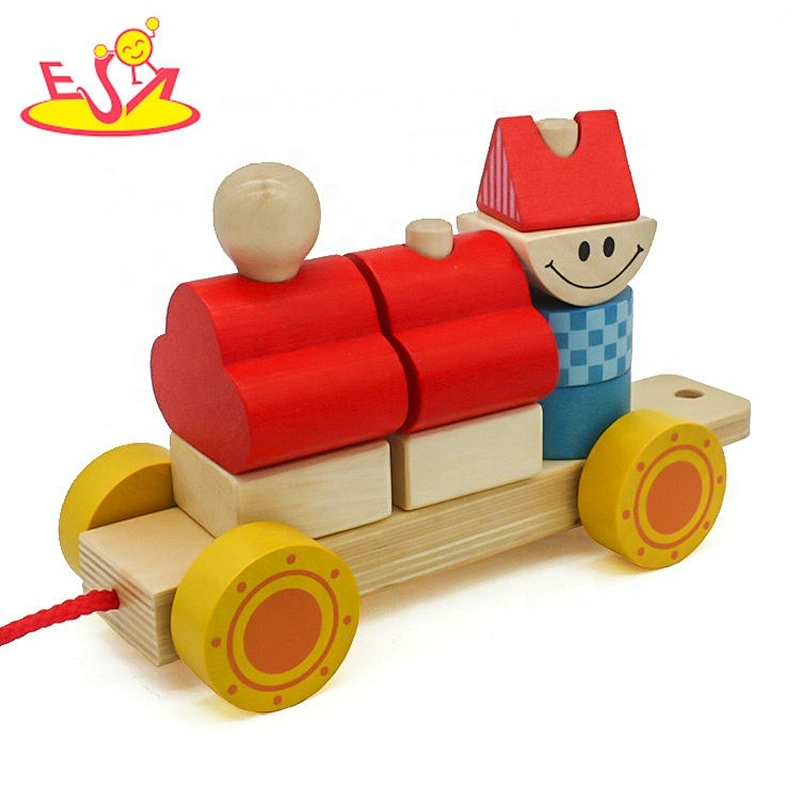 New popular children wooden pull along train for education W05C096