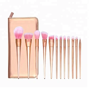 Customized Logo 12pcs Rose Gold Cosmetics Makeup Brush Set With Portable Makeup Bag