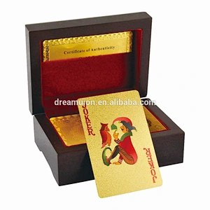 Fashion 24K Karat Gold Plated Poker Set Playing Card +Nice Wood Box &Certificate
