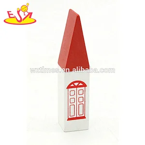 Customize premium wooden red roofed house pieces for children W04C126
