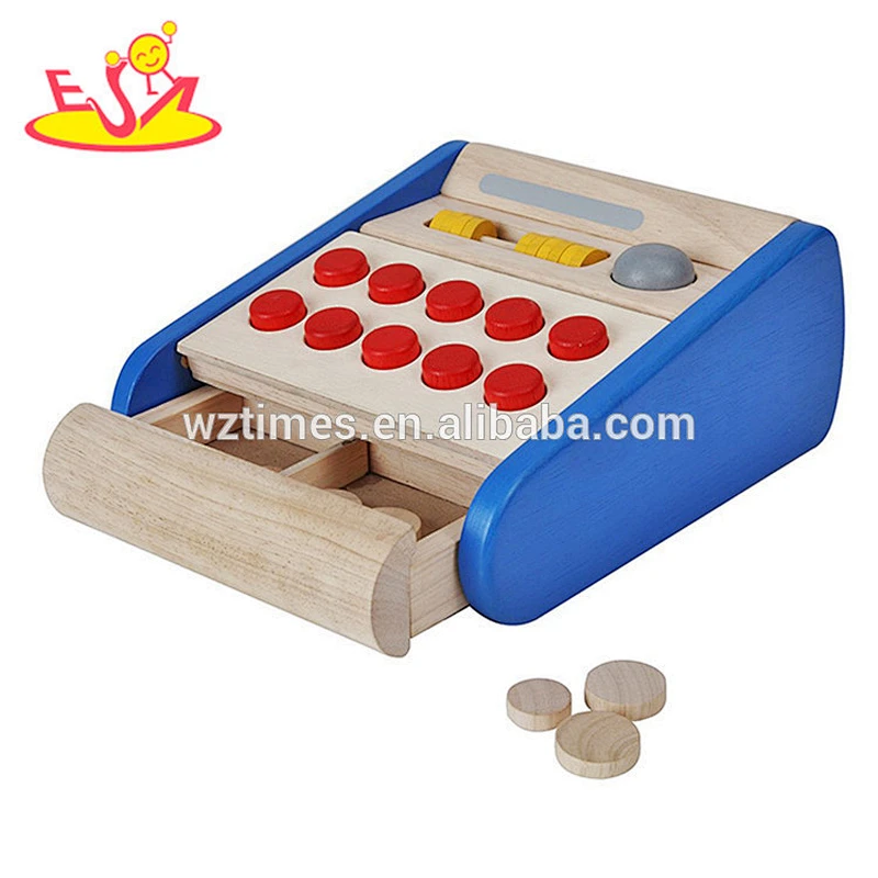 new product kids wooden cashier toy funny pretend children wooden cashier toy for wholesale W10A062
