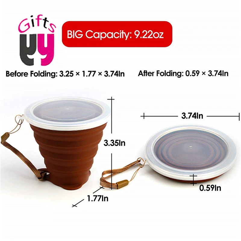 reusable travel silicone foldable coffee cup with lanyard