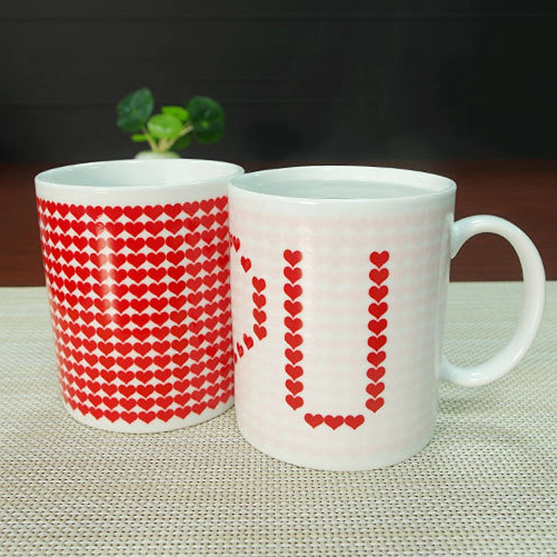 Romantic style red heart pattern color-changing mug ceramic cup for gift