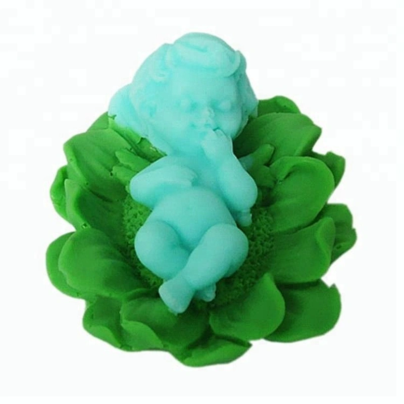 Angel Doll baby silicone Soap mold lying on leaf Baby Candle silicone Molds