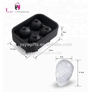 4pcs BPA Free 3D Skull Ball Silicone Ice Cube Tray With Lid