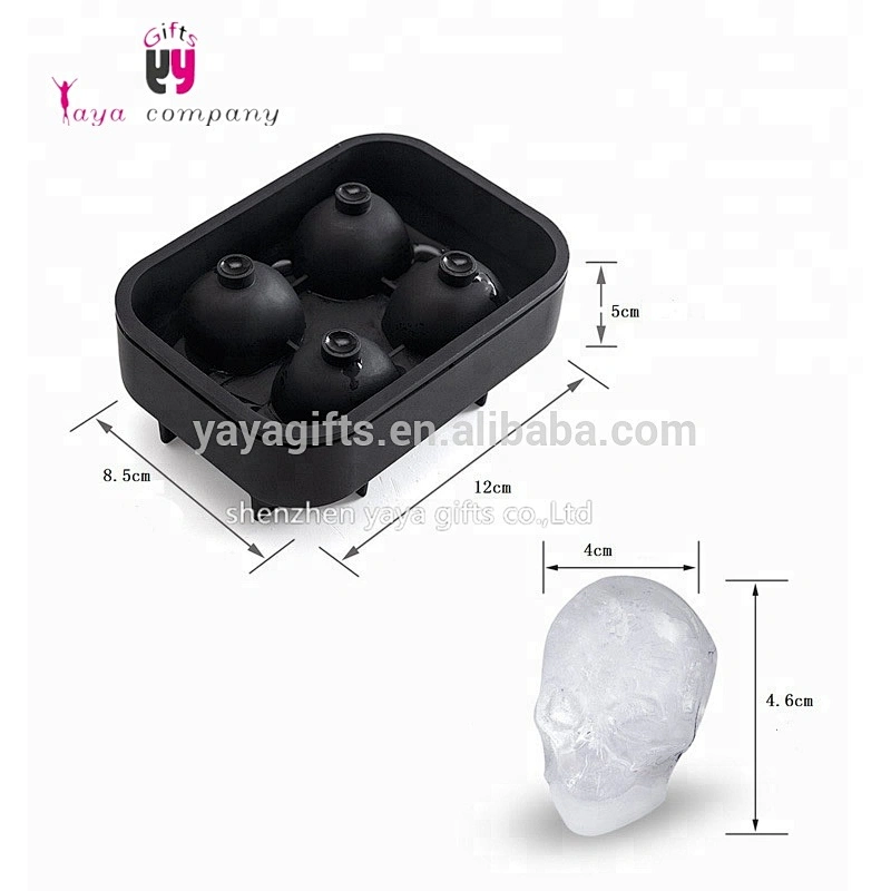4pcs BPA Free 3D Skull Ball Silicone Ice Cube Tray With Lid