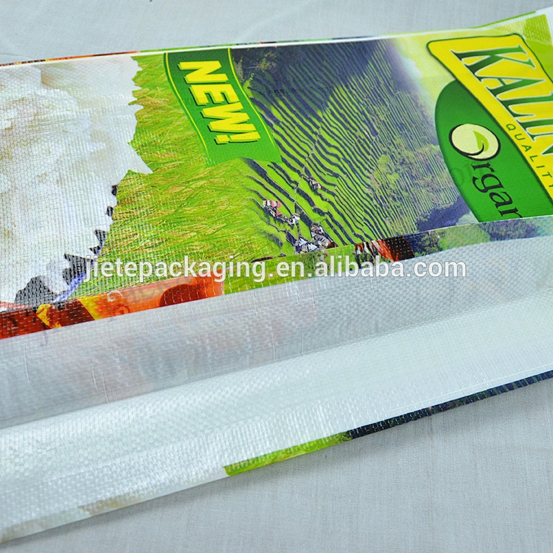 White plastic rice bag design printing pp woven fabric packaging sack for wheat and grain