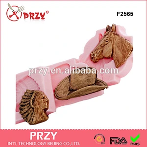 F2565 Silicone horse, Indian and cowboy hat mold set silicone fondant mold