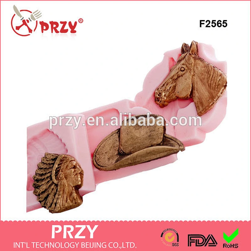 F2565 Silicone horse, Indian and cowboy hat mold set silicone fondant mold