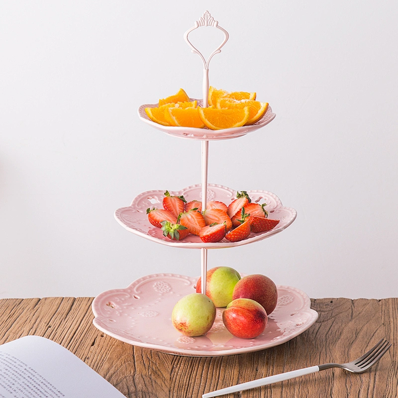 High Quality Customized Logo Tableware European Ceramic Three Layer Fruit Plate Ceramic Dessert Snake Dish