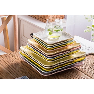 Wholesale Creative Japanese Relief Creative Square Plate Ceramic Disc Bread Dessert Plate Custom Logo Tableware Tray 8 inch