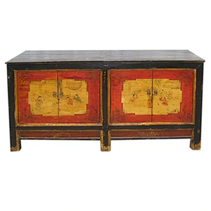 Mongolian Antiques Hand Painted Solid Wood Furniture Wood Cabinet