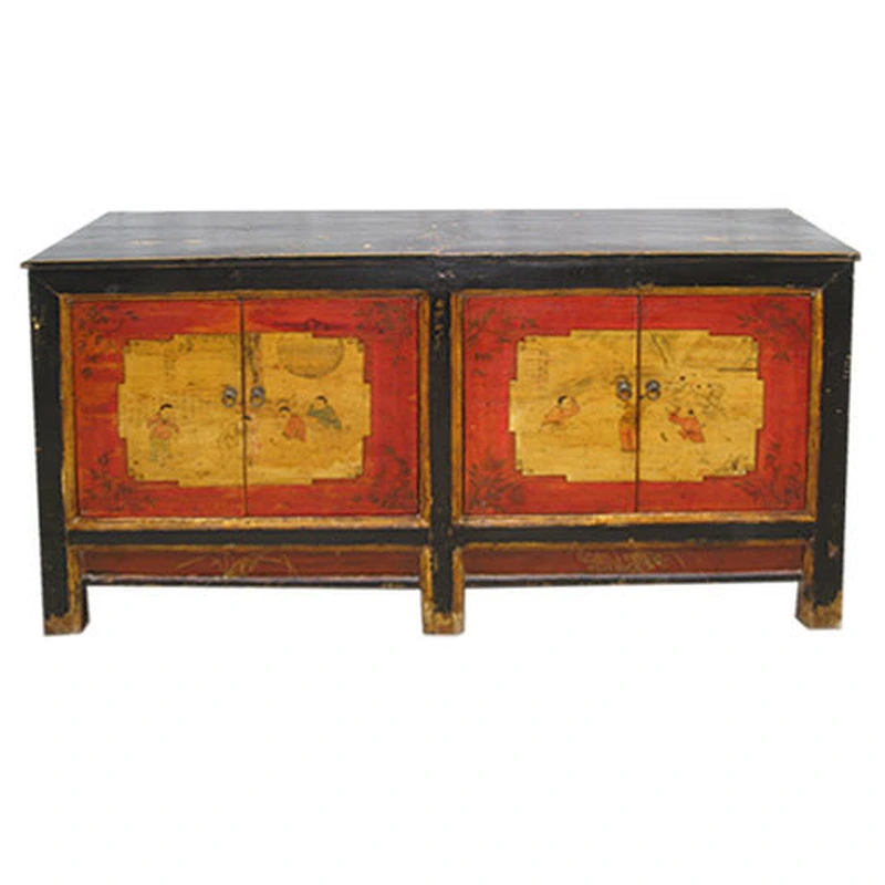 Mongolian Antiques Hand Painted Solid Wood Furniture Wood Cabinet