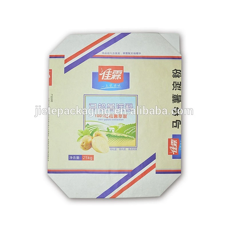 food grade 10kg 15kg 25kg potato starch packing paper bags with valve port for wholesale
