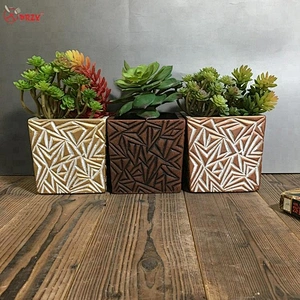 Geometric texture flower pot mold succulents Square Cement planter decoration silicone molds