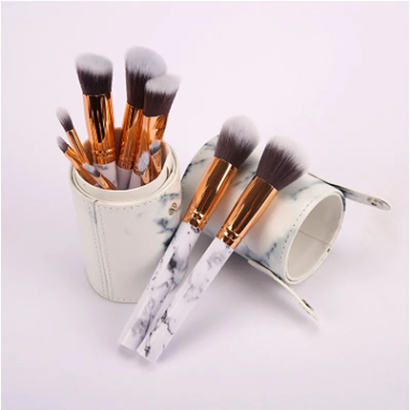 10 sets of Professional white Makeup Brushes Marbling Handle Eye Shadow Eyebrow Lip Eye Make Up Brush