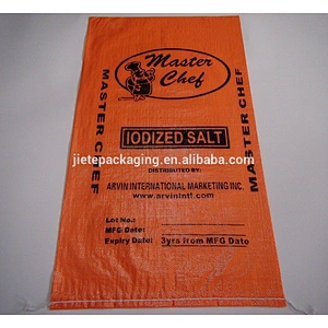 Cheap and durable flexo printing yellow plastic pp woven salt packing bag for sugar,iodate,feed salt,fertilizer