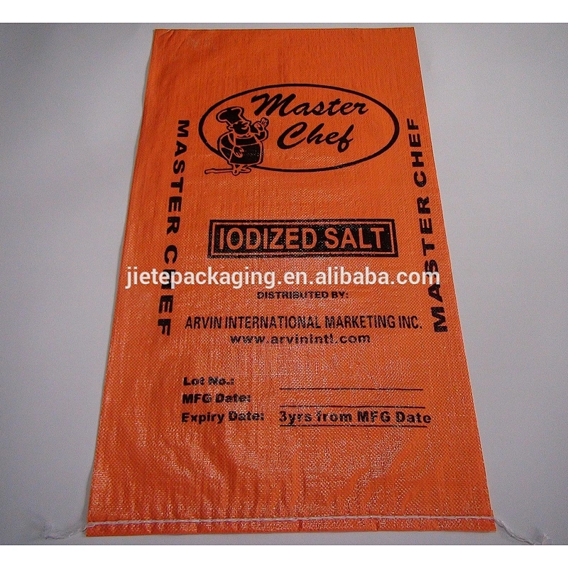 Cheap and durable flexo printing yellow plastic pp woven salt packing bag for sugar,iodate,feed salt,fertilizer