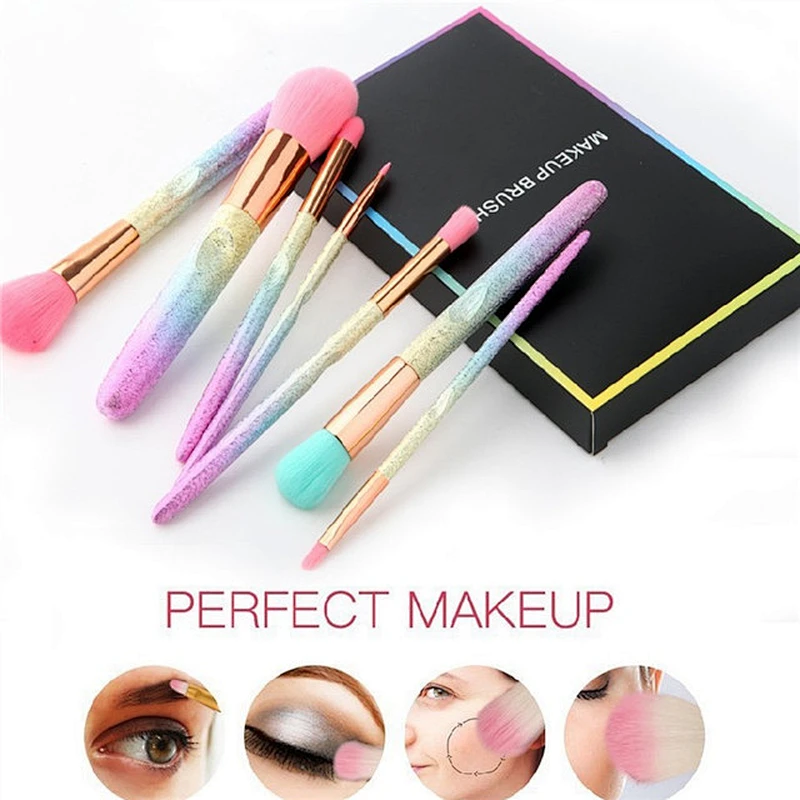 Customized Logo Glitter Colorful 7pcs Makeup Brush Set With High Quality For Beauty