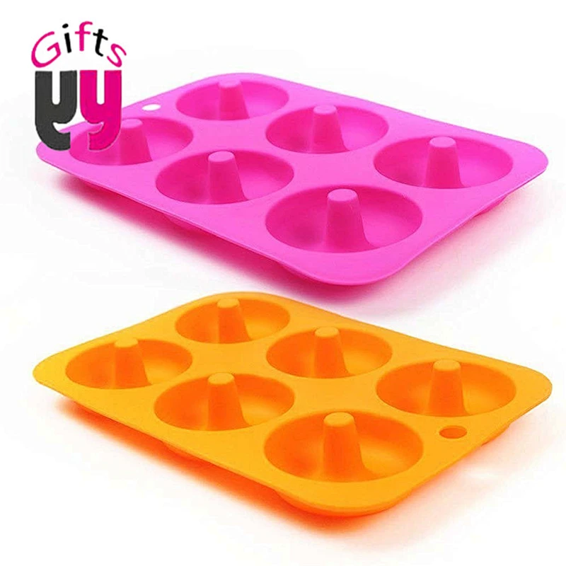 high quality food grade 6 holes round silicone mold donut baking pans multi size shape