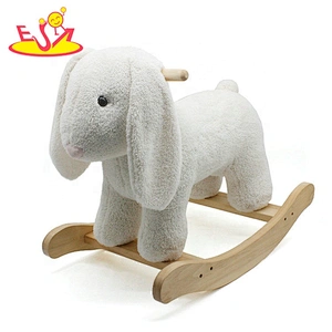 Wholesale attractive low price wooden white plush rocking horse toy for baby W16D112
