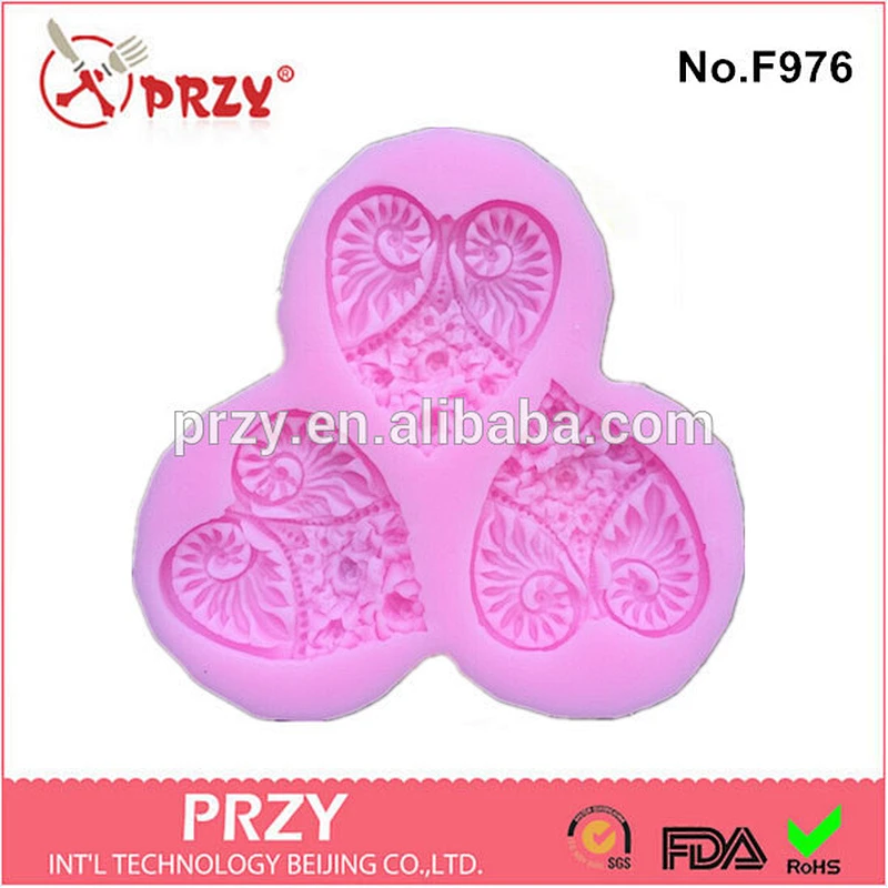 Model F976 Eco-Friendly heart shape silicone mold fondant cake decorating factory price for sale