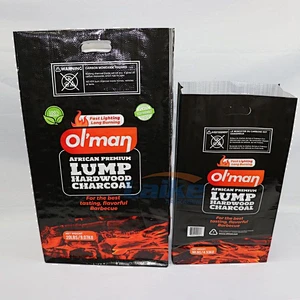 Square bottom heavy duty pp woven BBQ charcoal bag packing 5kg 10kg with punch handle