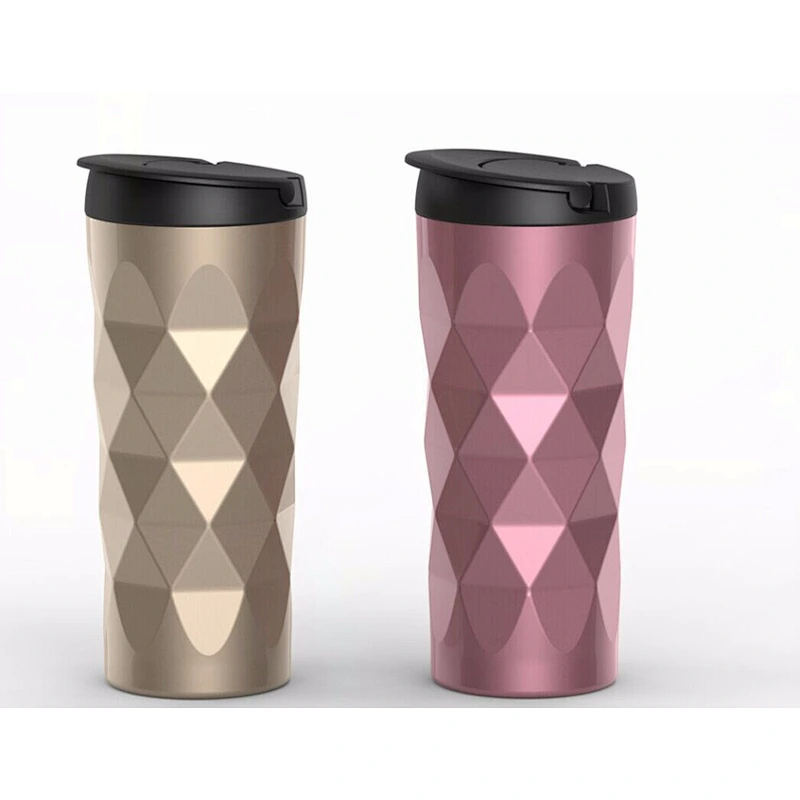 Novel Style Vacuum Cup Diamond Pattern Car Cup Stainless Steel Vacuum Flask Coffee Cup Easy to Take