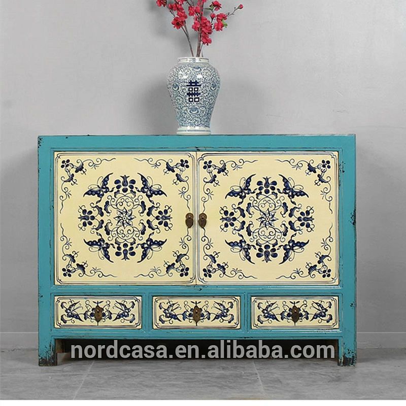 three drawer two door chinese antique style furniture hand painting living room cabinet